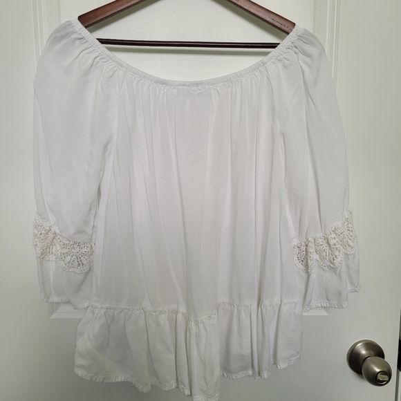 New York & Company Rayon Cotton Romantic White Lace Elegant Blouse Size Medium - Picture 4 of 9